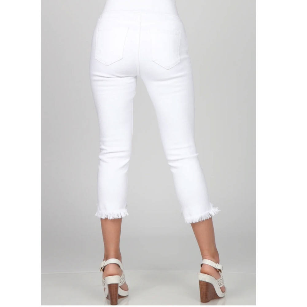 NEW Zac & Rachel White Ankle Cropped Jeans with Frayed Hem SZ 10